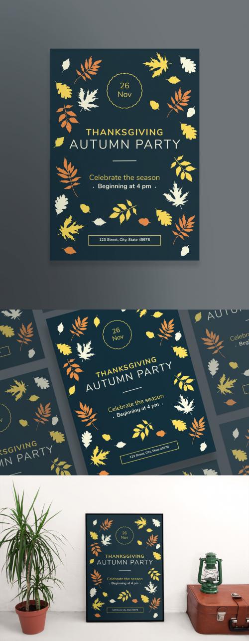 Thanksgiving Poster Layouts with Colored Leaf Elements - 233466618