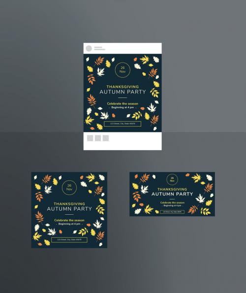 Thanksgiving Social Media Feed Layouts with Colored Leaf Elements - 233466631
