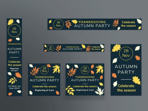 Thanksgiving Web Banner Layouts with Colored Leaf Elements - 233466635