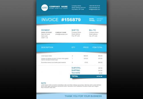 Invoice Layout with Blue Accents - 233653785