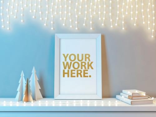 Vertical Frame and White Holiday Decorations Mockup - 233772963