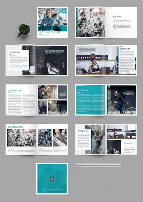 Square Brochure Layout with Teal Accents - 233806433