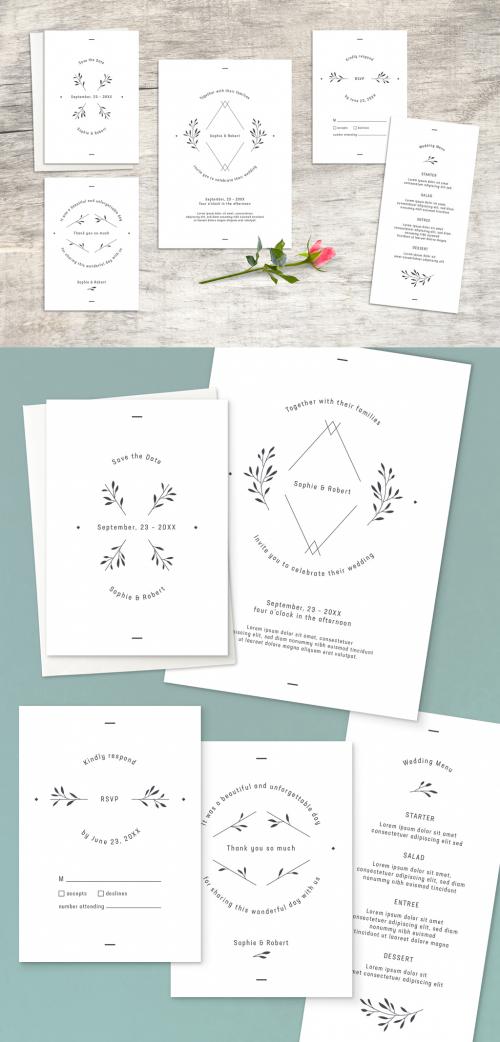 Wedding Stationery Set with Geometric and Floral Elements - 234335839