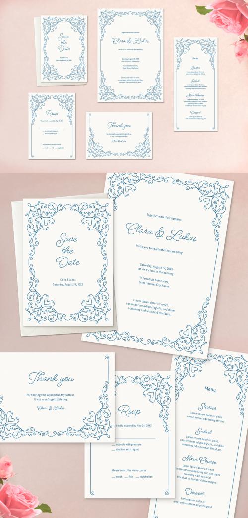 Wedding Stationery Set with Blue Ornamentation - 234335845