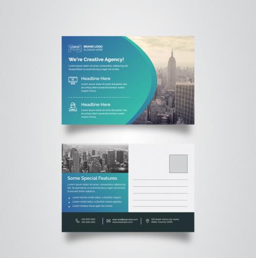 Blue Gradient Postcard Layout - 234363581