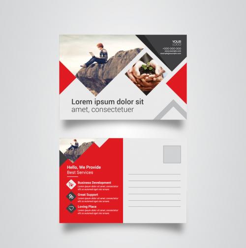 Postcard Layout with Red Elements - 234364237