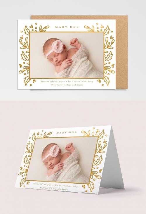 Baby Announcement Layout with Gold Ornamentation  - 234367767