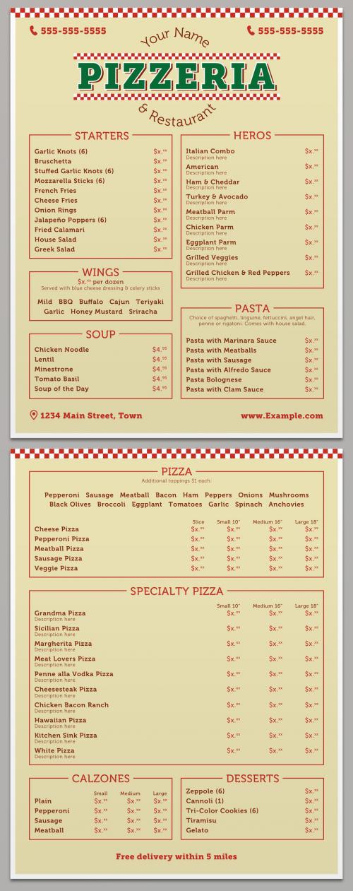 Pizzeria Menu Layout - 234389741