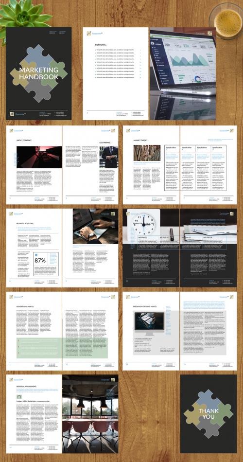 Marketing Handbook Layout with Blue Accents - 234576079