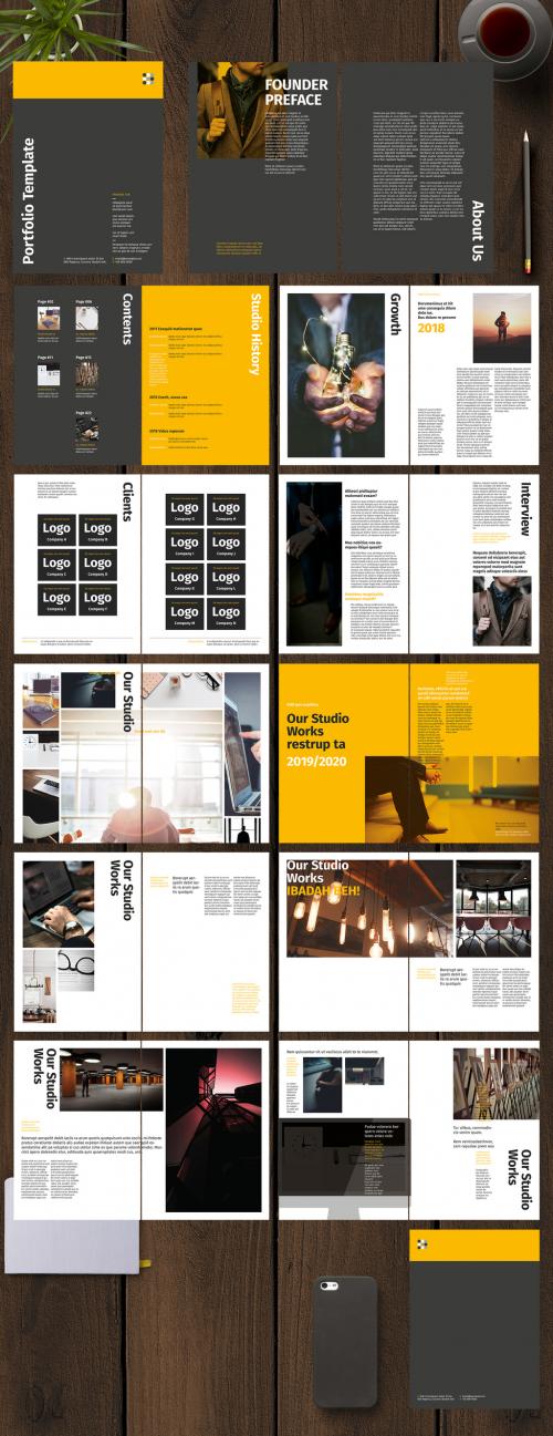 Company Portfolio Layout with Yellow Accents - 234576171