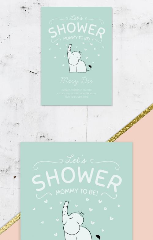 Baby Shower Invitation Layout with Elephant Illustration - 234709819