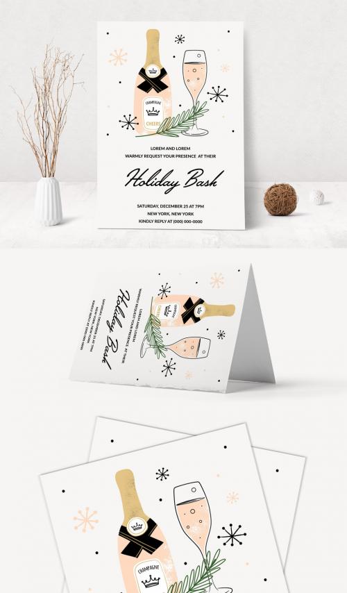 Party Invitation Layout with Champagne Illustration - 234709989