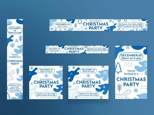 Christmas Web Banner Layout with Snowflake and Christmas Tree Elements - 236175405