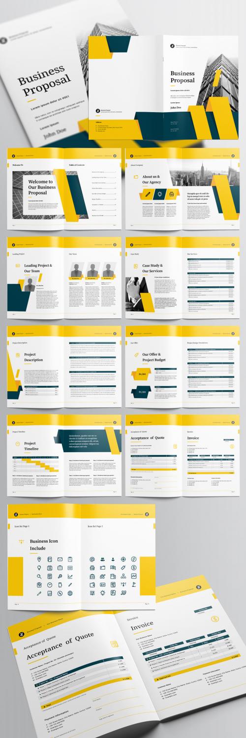 Business Proposal Layout with Teal and Yellow Accents - 236336475