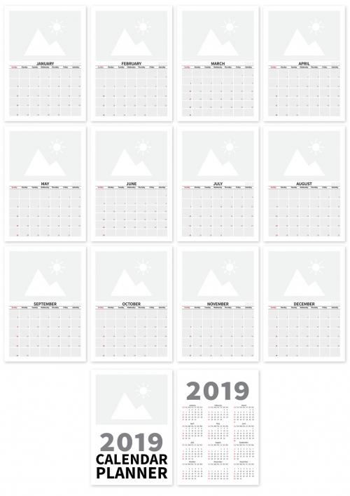 2019 Calendar Layout with Photo Elements - 236349933