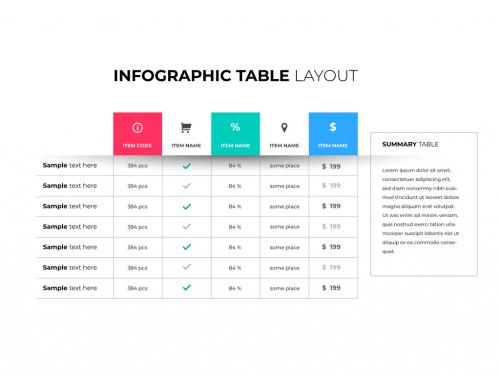 Infographic Table Layout with Multicolored Squares - 236491397