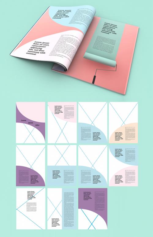 Magazine Layout with Pastel Colors and Rounded Elements - 237044205