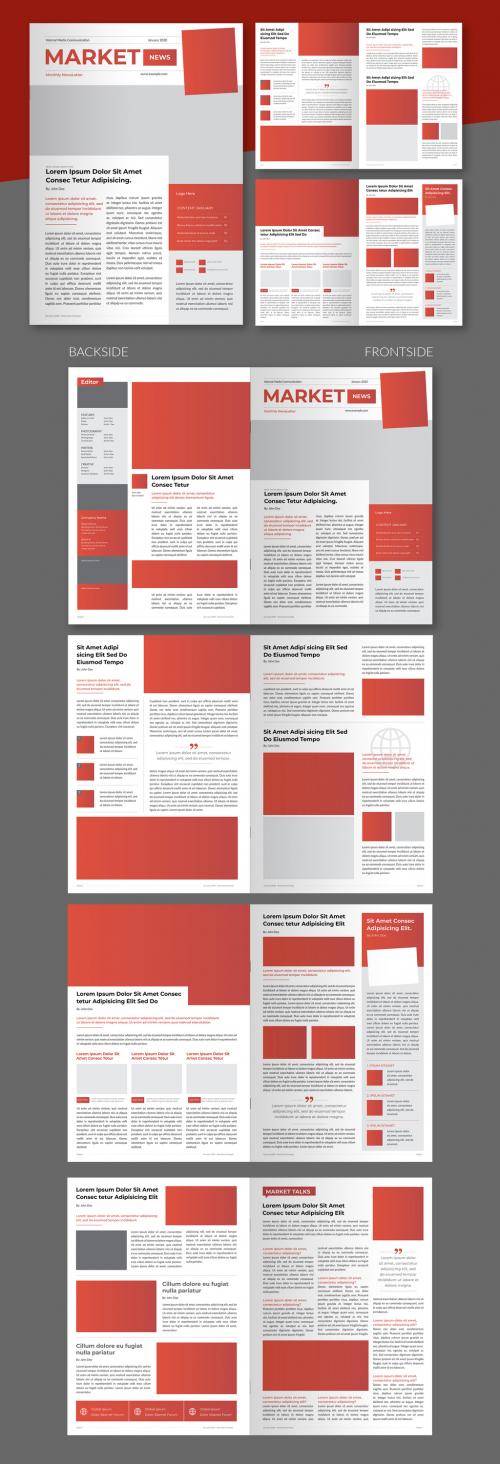 Business Newsletter Layout with Red and Dark Grey Accents - 237067258