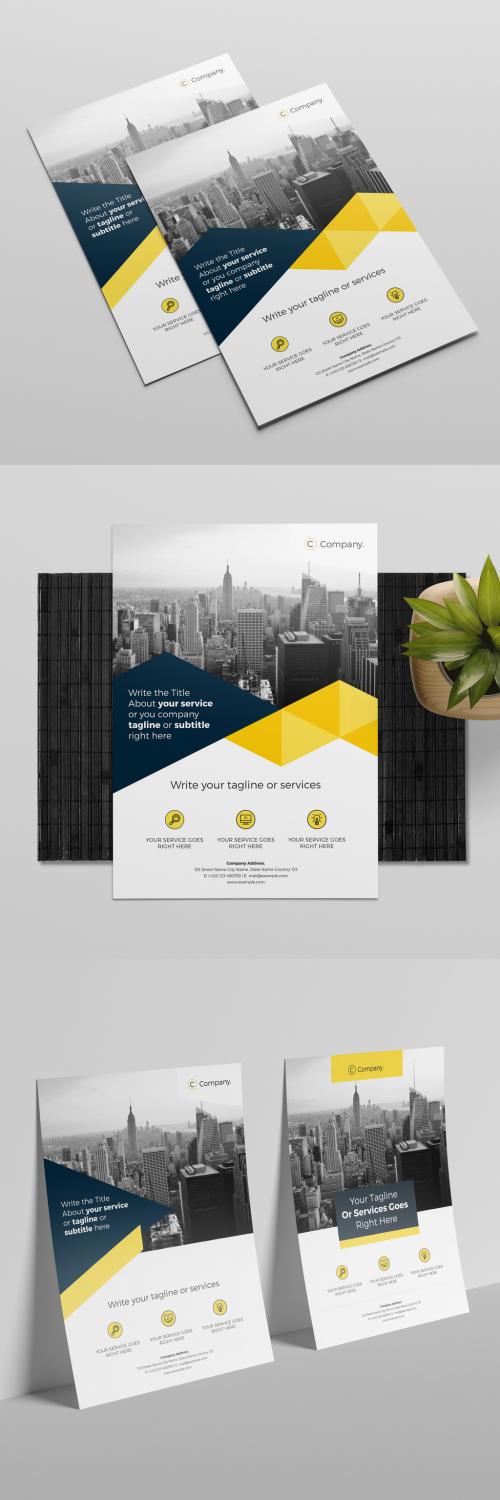 Business Brochure Layout with Blue and Yellow Elements - 237238143