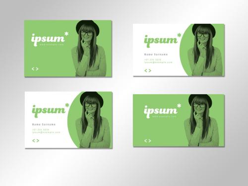 Business Card Layout with Green Accents - 237459483