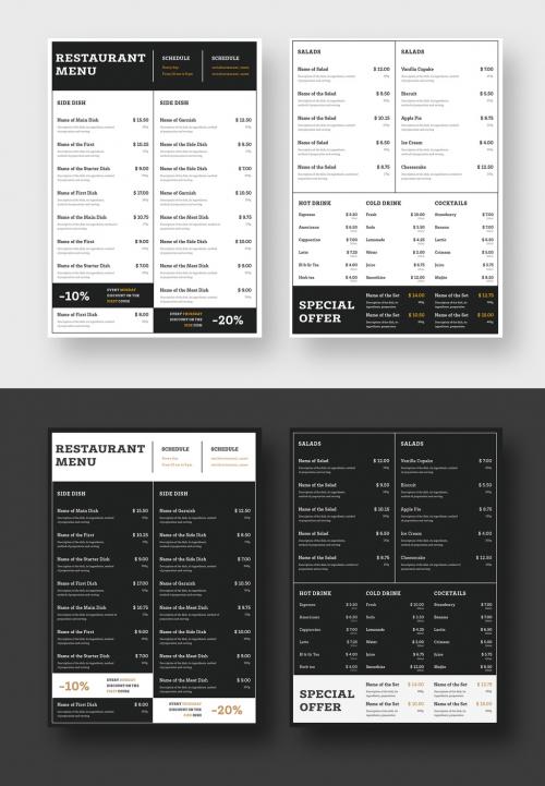 Black and White Menu Layouts - 237583619