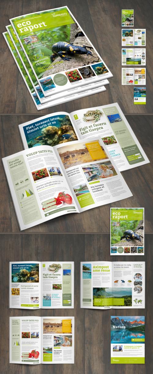 Newsletter Layout with Green Accents - 237637073