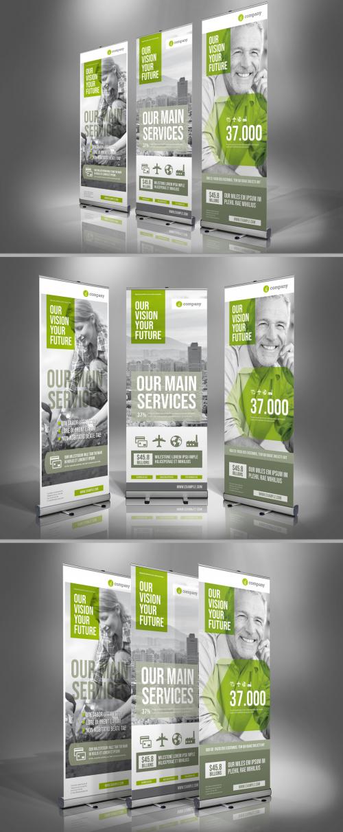 Roll-up Banner Layout with Green Accents - 237637146