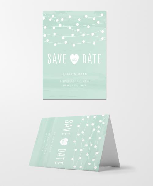 Wedding Invitation Layout with String of Lights Illustration - 237788355