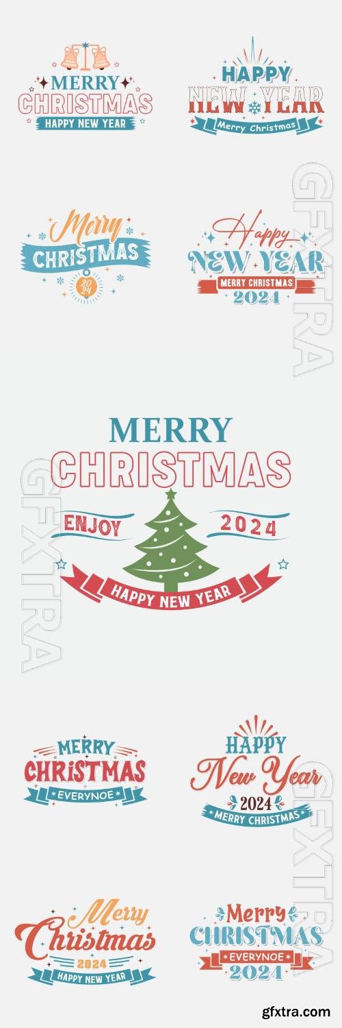 Merry christmas lettering and happy new year lettering in vector
