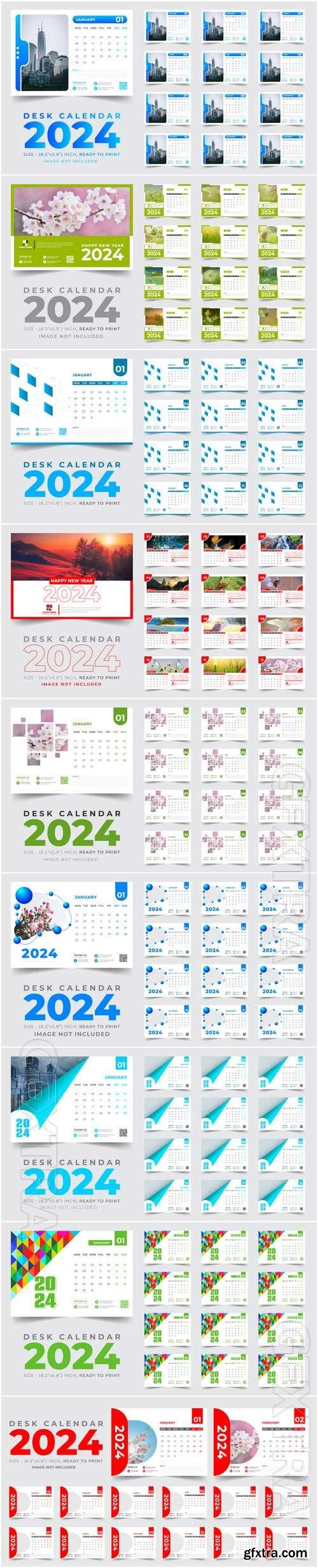 Modern new year 2024 desk calendar vector template