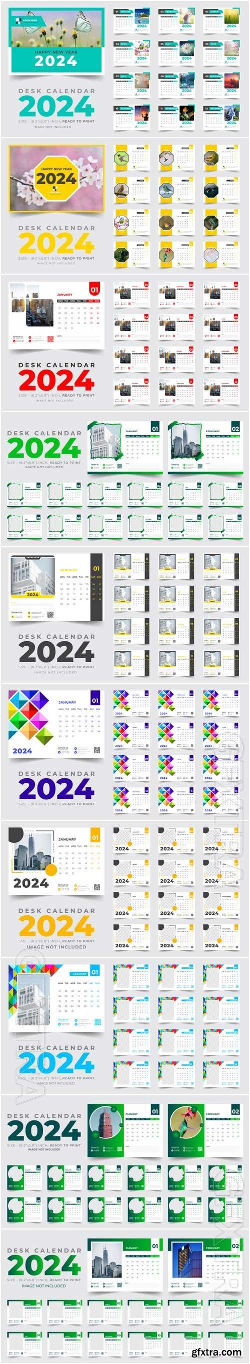 2024 desk calendar vector template