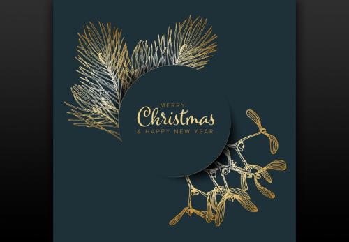 Christmas Card Layout with Golden Accents - 238273230