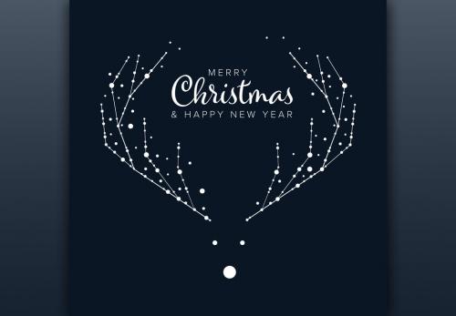Christmas Card Layout with Minimalist Reindeer Illustration - 238434123