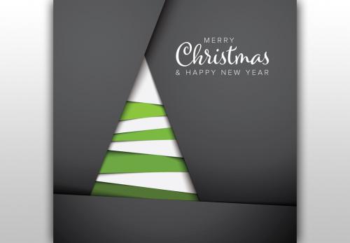Christmas Card Layout with Abstract Paper Tree Illustration - 238434145