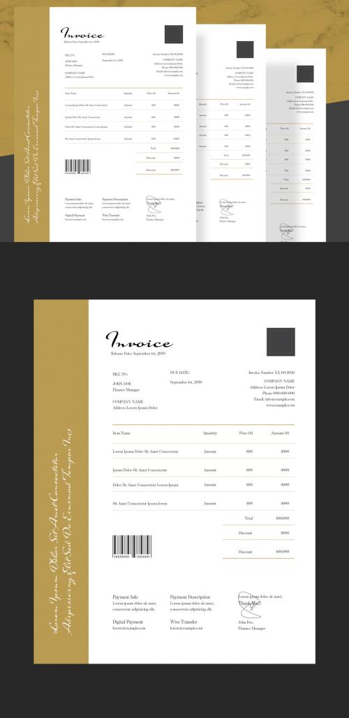 Elegant Invoice Layout with Gold Accents - 238439392