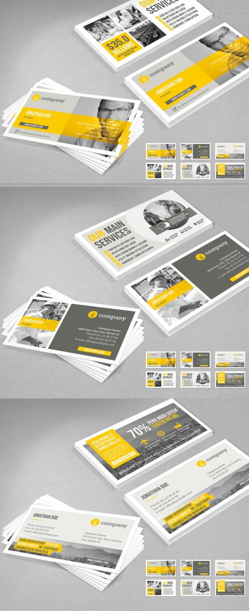 Gray Business Card Layout with Yellow Accents - 238574780