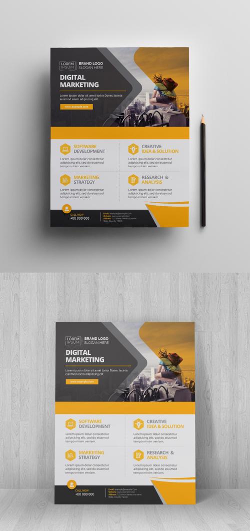 Corporate Flyer Layout with Orange and Dark Gray Elements - 238604384