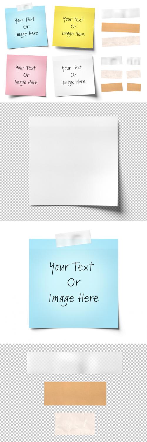 4 Sticky Notes and Tape Isolated Mockup - 238779291