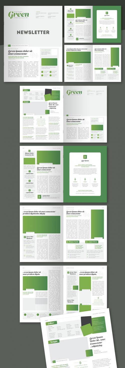 Newsletter Layout with Green Accents - 238804021