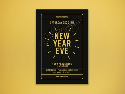 New Year's Party Flyer Layout with Abstract Fireworks Illustrations - 238806247