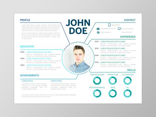 Resume Layout with Blue Accents and Section Markers - 238951526