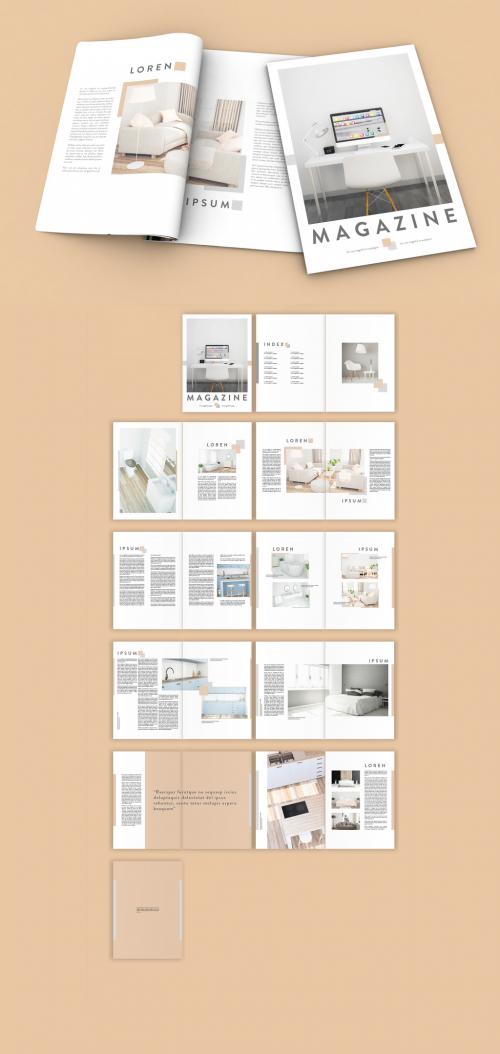 Magazine Layout with Gray and Peach Accents - 238951536