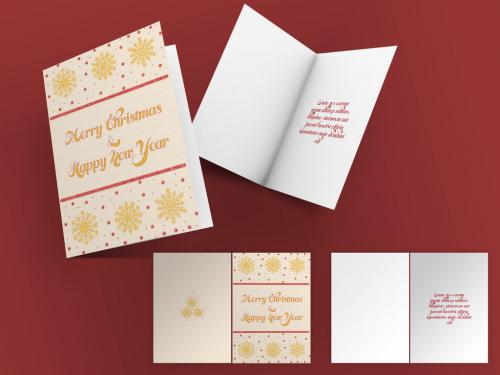 Christmas Greeting Card Layout with Glittery Illustrations - 238951556