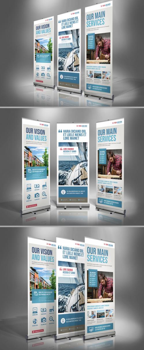 Roll-up Banner Layout with Blue and Red Accents - 239387532