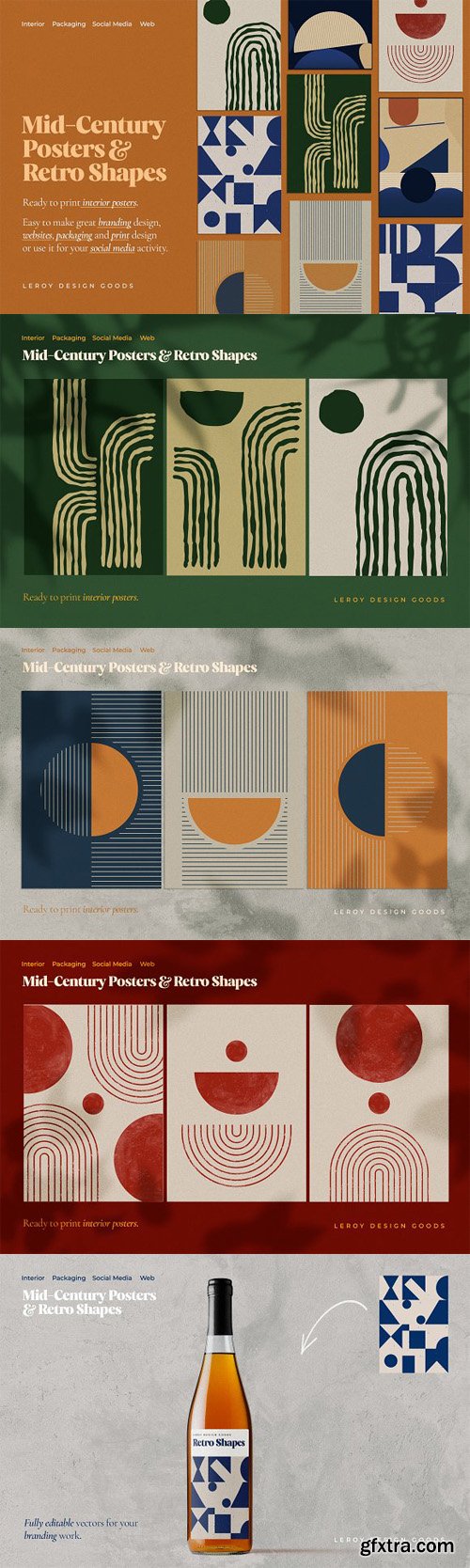 Mid-Century Posters & Retro Shapes Vector Templates [Vol.2]