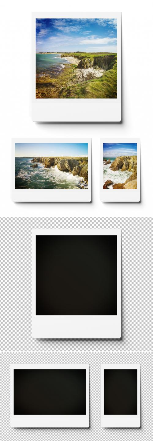 Three Instant Photos Isolated on White Mockup - 239868432