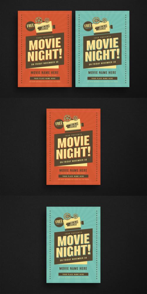 Retro Movie Night Flyer Layout - 240757395