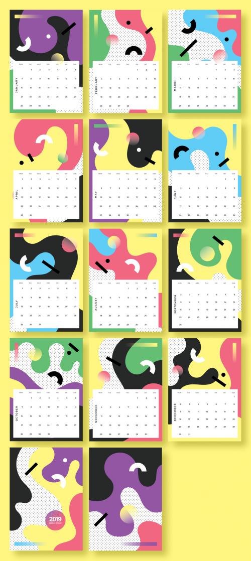 Colorful Shapes Calendar Layout - 240940792