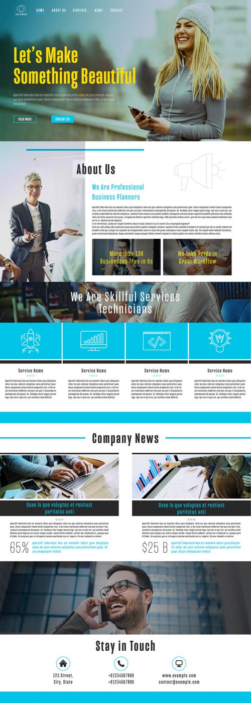 Web Newsletter Layout with Blue Accents - 241785346