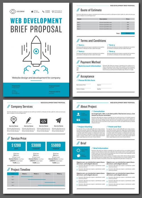Web Development Brief Proposal Layout with Blue Accents - 241792302